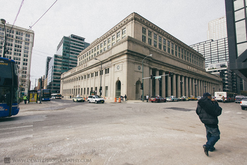 Chicago Union Station Man Walking Across the Street