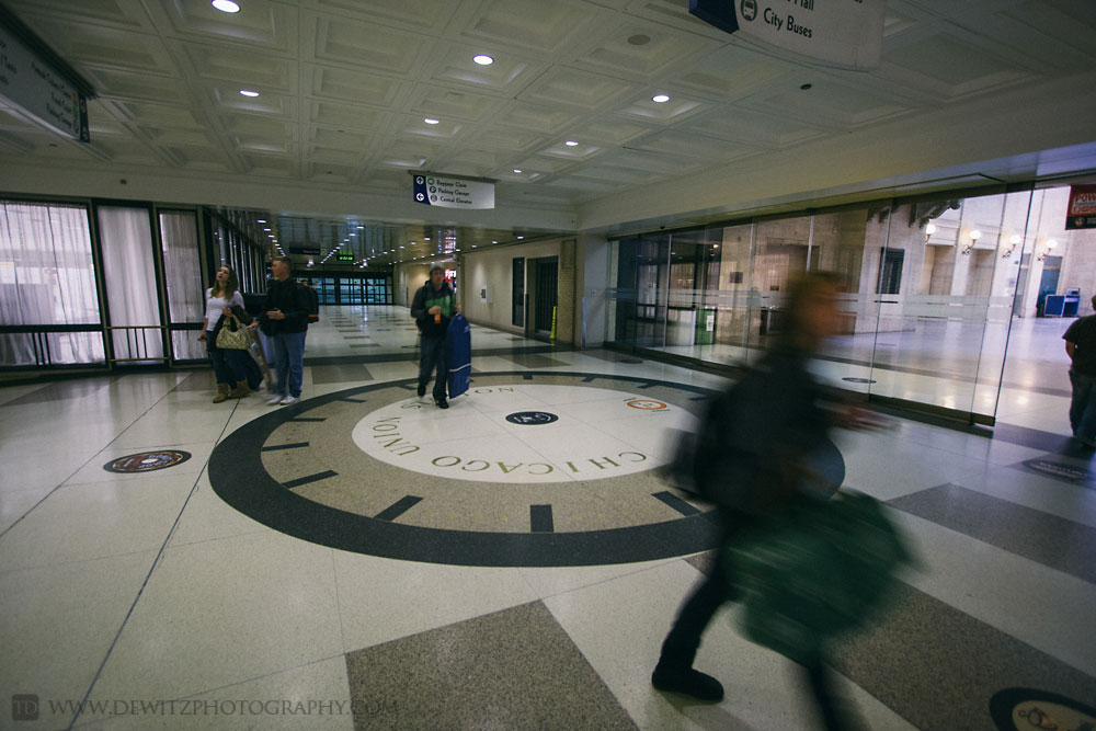 Chicago Union Station Passengers Walking Through Central Hallway