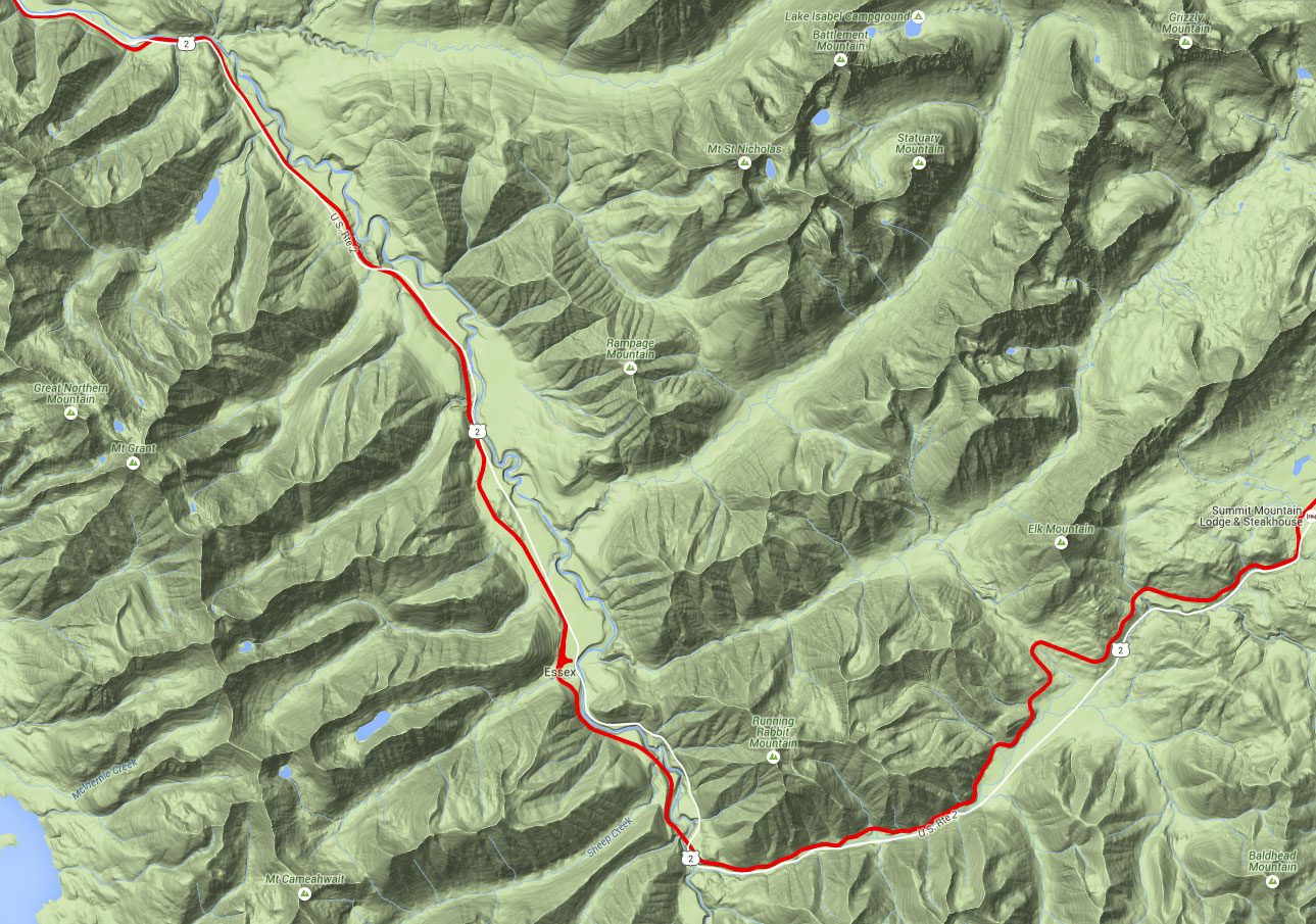 BNSF Marias Pass Terrain Railroad Map Glacier Park Essex