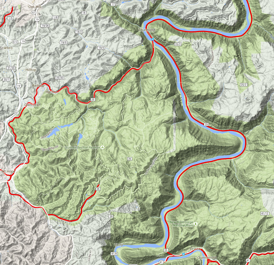 CSX New River Gorge Railroad Terrain Map Thurmond Prince Quinnimont Mt Hope