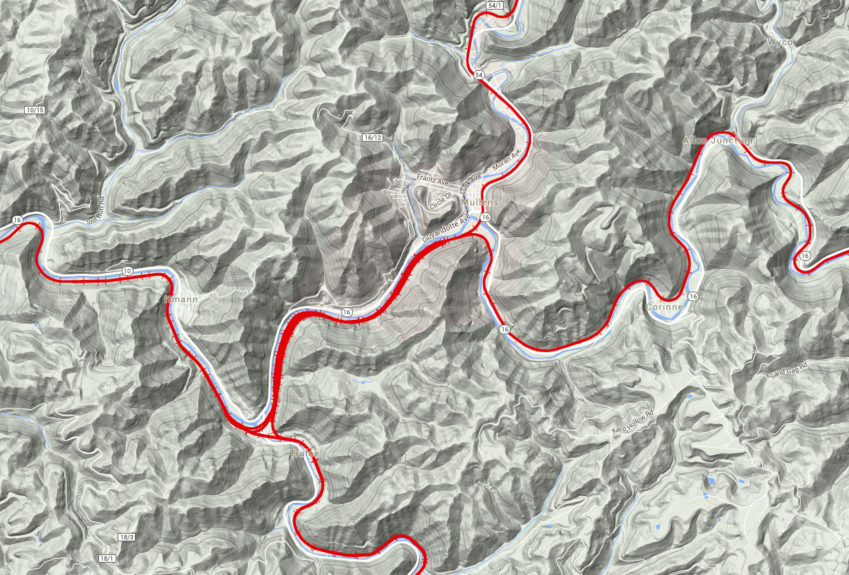 Norfolk Southern Railroad Terrain Map Mullens WV