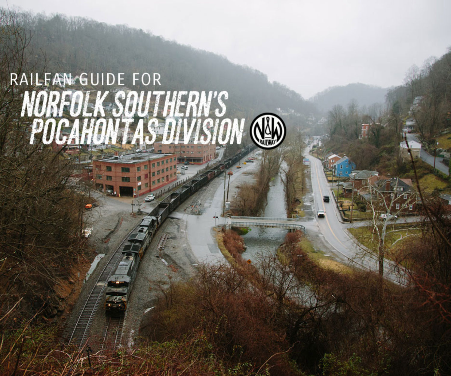An empty Norfolk Southern coal train rolls west through Welch, West Virginia on a foggy March morning.